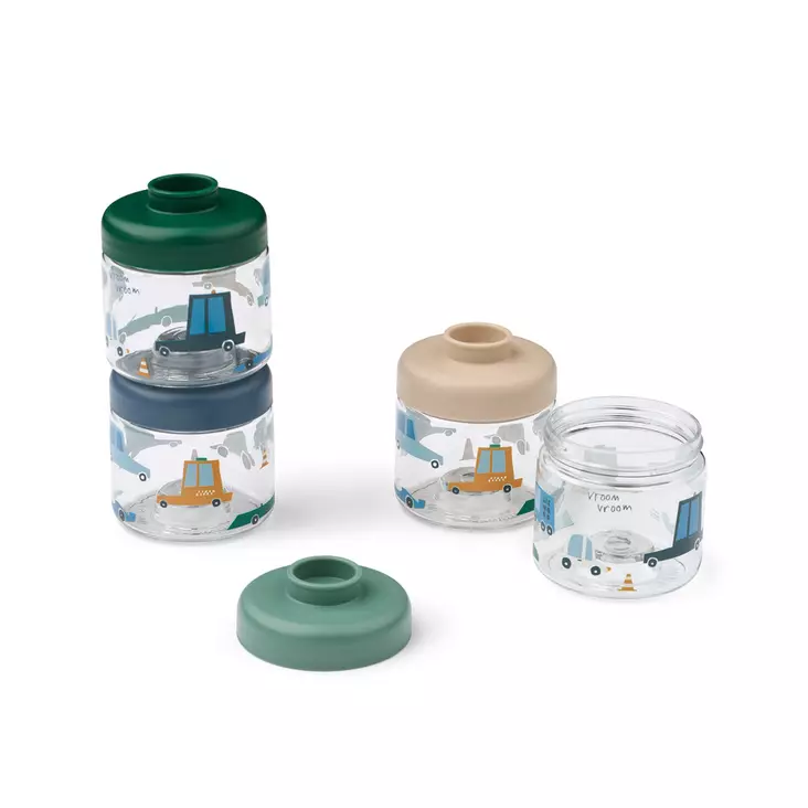 Liewood Dominique vauvan ruokarasiat 4 kpl, 100ml, Cars/Sandy - Välipalapussit, eväsrasiat ja snackcupit - 20632-2780 - 1