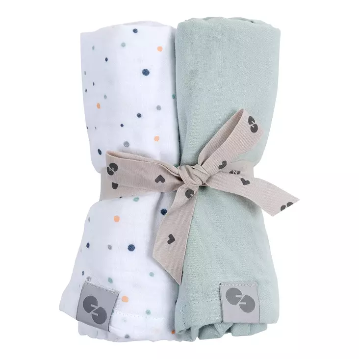Nord Baby harsoliinat Muslin 2 kpl White Dot/Mint. - Harsoliinat - 301250 - 1