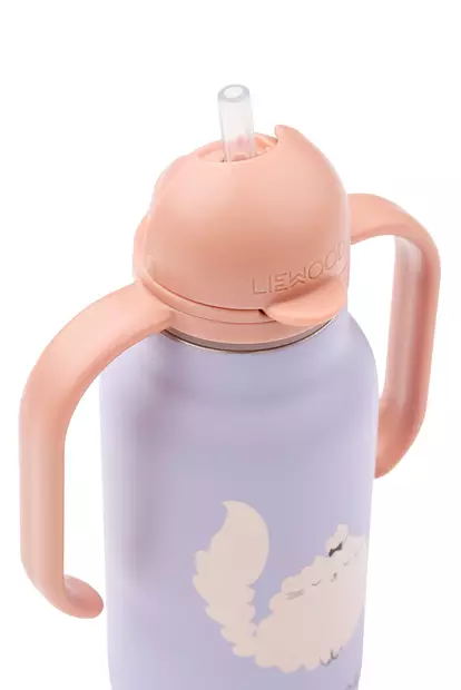 Liewood juomapullo Kimmie 250 ml Cat/Warm lilac, esiin taitettavalla pillillä. - Juomapullot ja pillipullot - 19618-2781 - 2