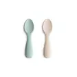 Mushie ensilusikat silikonia 2-pack Cambridge Blue/Shifting Sand. - Ensilusikat ja lasten aterimet - 101351 - 1