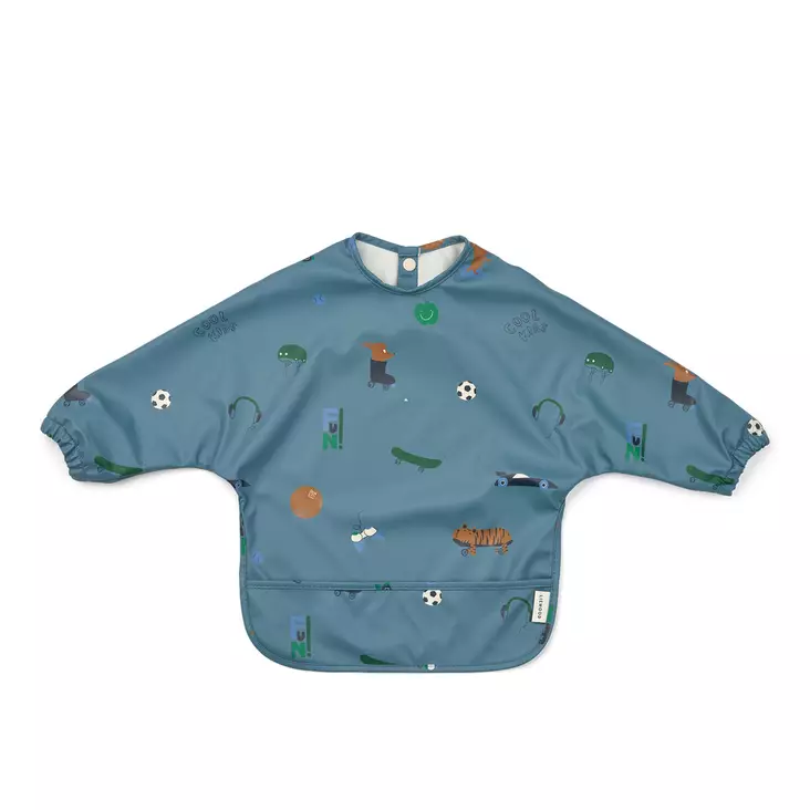 Liewood Merle ruokalappu hihoilla Fun/Beach blue. - Ruokalaput - 18136-2621 - 1