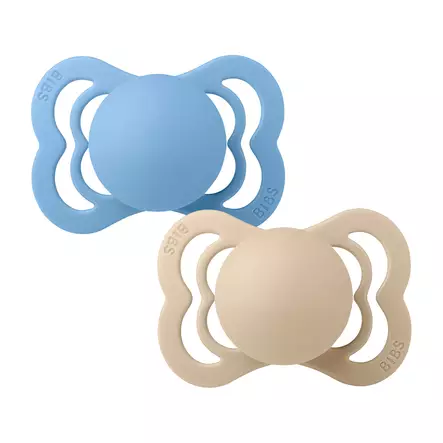 Bibs Supreme silikonitutti 0-6kk, Vanilla/Sky Blue symmetrisellä tuttipäällä. - Tutit ja tuttinauhat - 160432 - 2