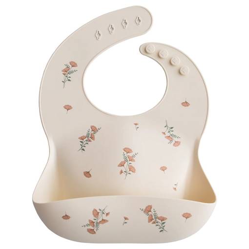 Mushie ruokalappu v=C3=A4riss=C3=A4 Pink Flowers - Ruokalaput - 2500552 - 1