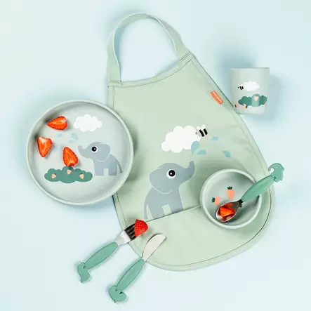 Done By Deer ruokalappu pull-over Elphee Green ruokailuvälineiden kera - Ruokalaput - 1353123 - 2