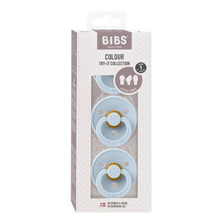 Bibs Try-it colour 3 pack v=C3=A4riss=C3=A4 Baby Blue pakkaus. - Tutit ja tuttinauhat - 81343 - 2