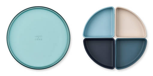 Liewood Shawn silikonilautaset v=C3=A4riss=C3=A4 Sea blue multi mix. - Lautaset ja kulhot - 15845-1243 - 1