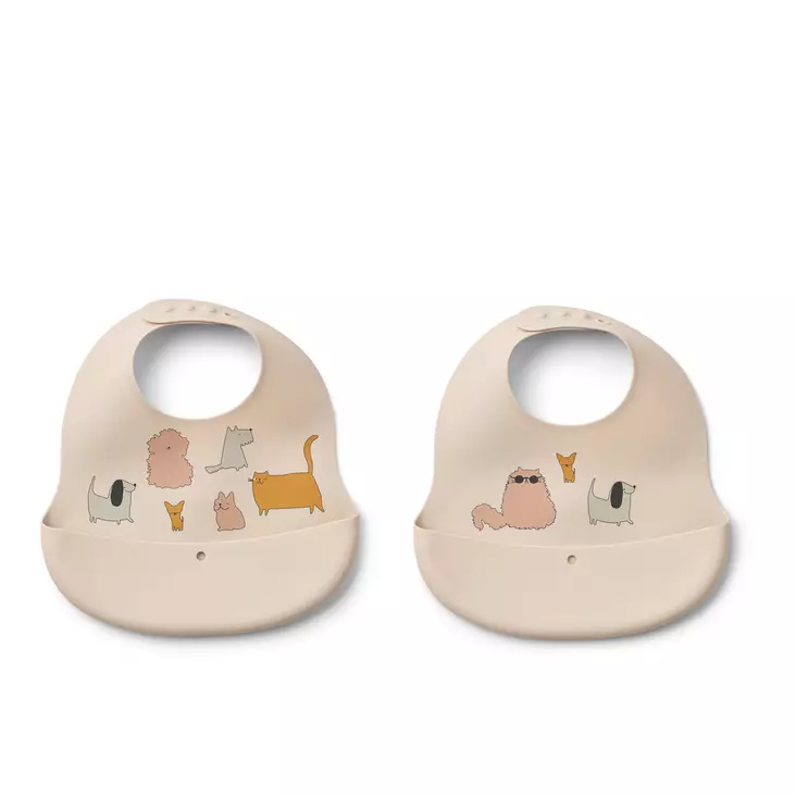 Liewood Ember ruokalappu 2-pack Cats And Dogs/Sandy. - Ruokalaput - 20119-2503 - 1