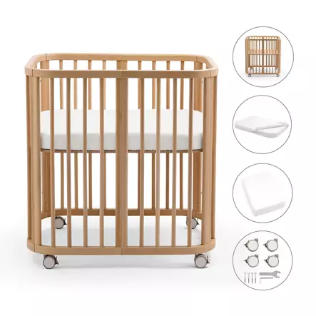 Stokke Nighti Mini bundle Natural Sänky, renkaat, patja ja lakana. - Pinnasängyt ja lastensängyt - 705401bund4 - 1