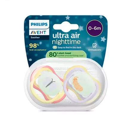 Avent Ultra Air Night yötutti 0-6kk Lila/Keltainen, pakkaus. - Tutit ja tuttinauhat - 03737625 - 2
