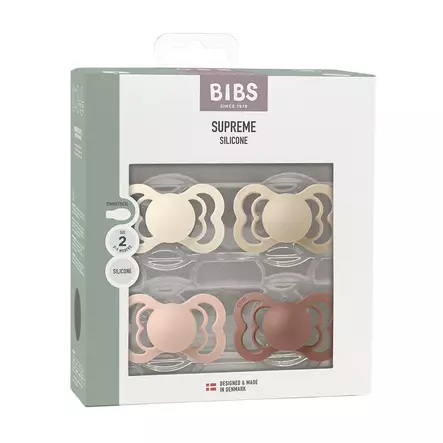 Bibs Supreme 4-pack silicone 6-18kk Ivory/Vanilla/Blush/Woodchuck pakkaus. - Tutit ja tuttinauhat - 260435 - 2