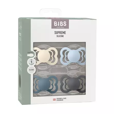 Bibs Supreme 4-pack silicone 0-6kk Ivory/Baby Blue/Petrol/Iron pakkaus. - Tutit ja tuttinauhat - 160436 - 2