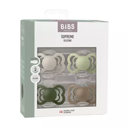 Bibs Supreme 4-pack silicone 6-18kk Sand/Sage/Hunter Green/Dark Oak pakkaus. - Tutit ja tuttinauhat - 260437 - 2