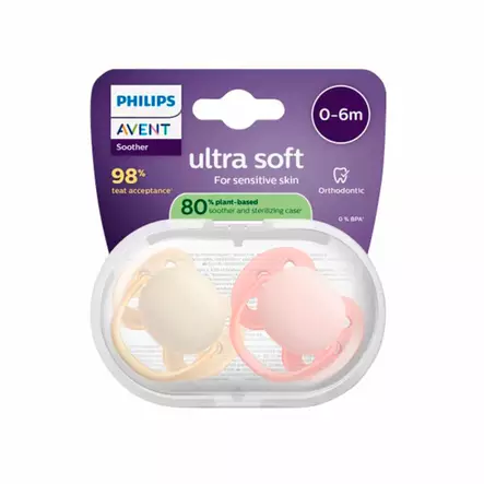 Avent Ultra Soft Tutti 0-6 kk Rosa/Vanilja (2 kpl), pakkaus. - Tutit ja tuttinauhat - 03709138 - 2
