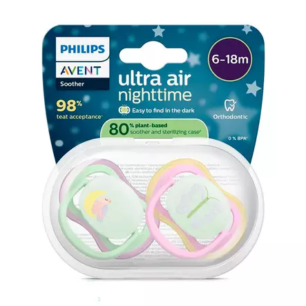 Avent Ultra Air Night yötutti 6-18kk Lila/Pinkki 2 kpl, pakkaus. - Tutit ja tuttinauhat - 03737629 - 2