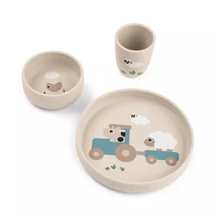 Ruokailusetti silikonia Done By Deer Stick & Stay, Tiny Farm Sand - Ruokailuvälinesetit - 1569869 - 1