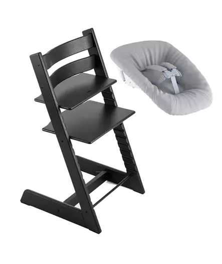 Paketissa on Oak Black Stokke Tripp Trapp sy=C3=B6tt=C3=B6tuoli ja New=
born Set - Stokke Tripp Trapp tuotteet - 100140NB - 1