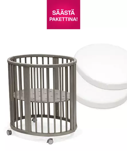 Stokke Sleepi Mini V3 pinnasänky Hazy Grey ja patja ja muotolakana. - Stokke Sleepi tuotteet - 591303bund - 1