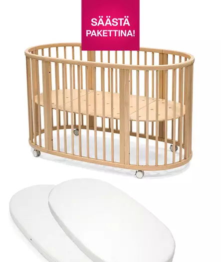 Stokke Sleepi V3 pinnasänky Natural ja patja sekä muotolakana. - Stokke Sleepi tuotteet - 591401bund - 1