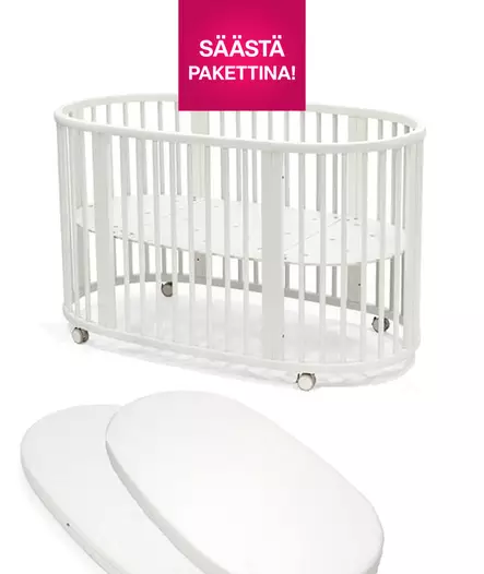 Stokke Sleepi V3 pinnasänky White ja patja sekä muotolakana. - Stokke Sleepi tuotteet - 591402bund - 1