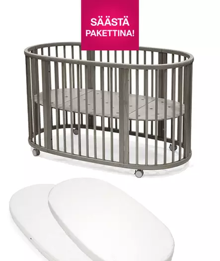 Stokke Sleepi V3 pinnasänky Hazy Grey ja patja sekä muotolakana. - Stokke Sleepi tuotteet - 591403bund - 1