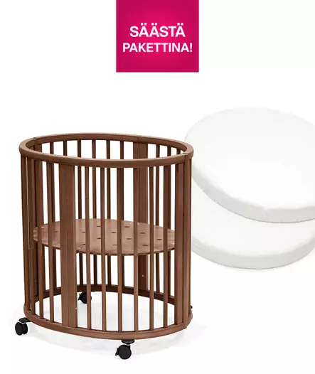 Stokke Sleepi Mini V3 pinnasänky Warm Brown patjalla ja muotolakanalla. - Stokke Sleepi tuotteet - 591304bund - 1