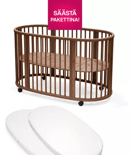 Stokke Sleepi V3 pinnasänky Warm Brown ja patja sekä muotolakana. - Stokke Sleepi tuotteet - 591404bund - 1