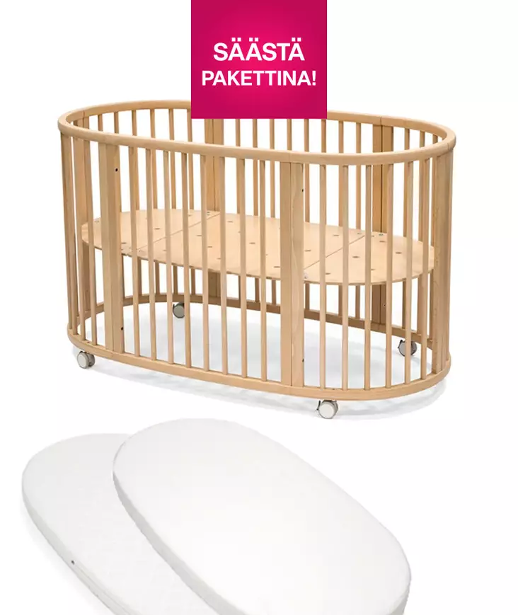 Stokke Sleepi V3 pinnasänky Natural ja patja sekä muotolakana. - Stokke Sleepi tuotteet - 591401bund - 1