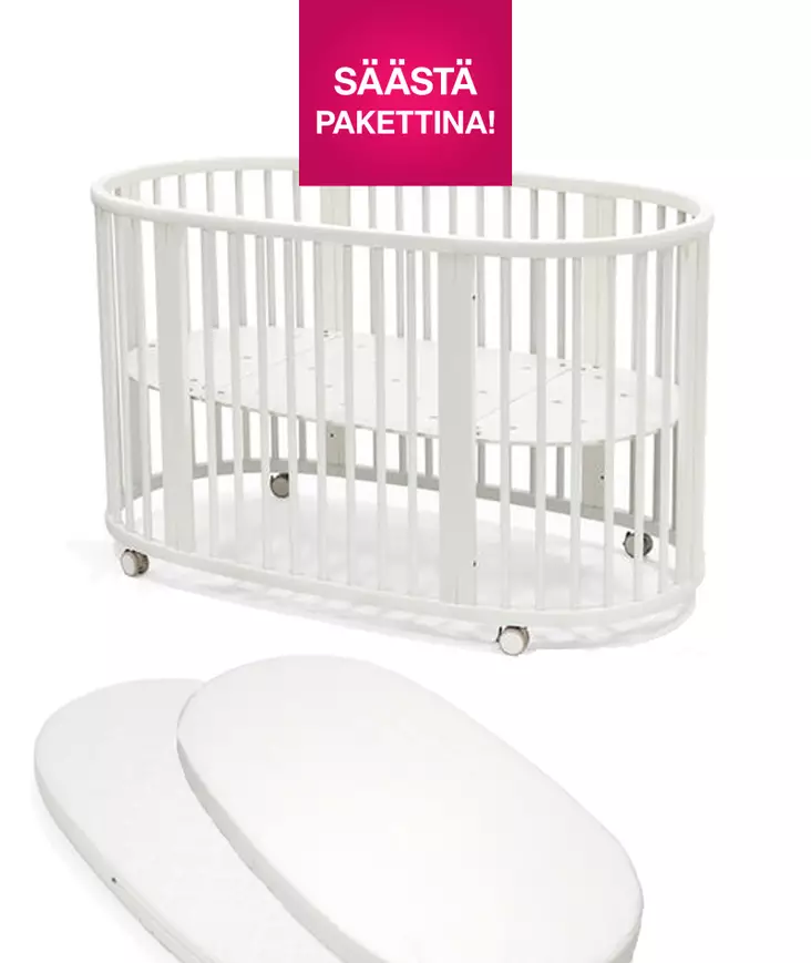 Stokke Sleepi V3 pinnasänky White ja patja sekä muotolakana. - Stokke Sleepi tuotteet - 591402bund - 1