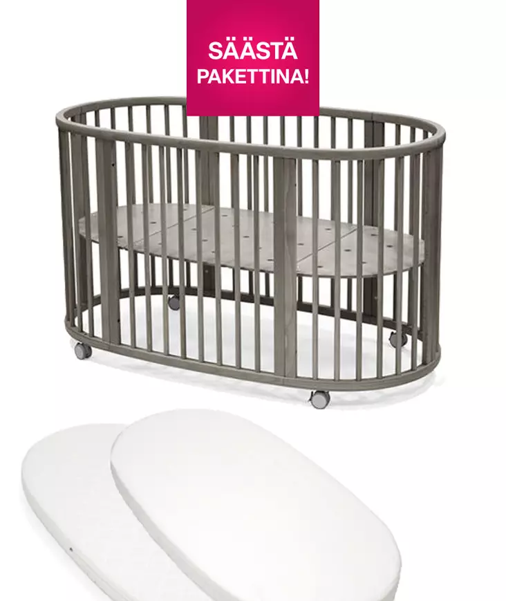 Stokke Sleepi V3 pinnasänky Hazy Grey ja patja sekä muotolakana. - Stokke Sleepi tuotteet - 591403bund - 1