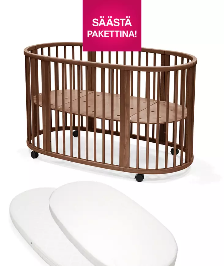 Stokke Sleepi V3 pinnasänky Warm Brown ja patja sekä muotolakana. - Stokke Sleepi tuotteet - 591404bund - 1