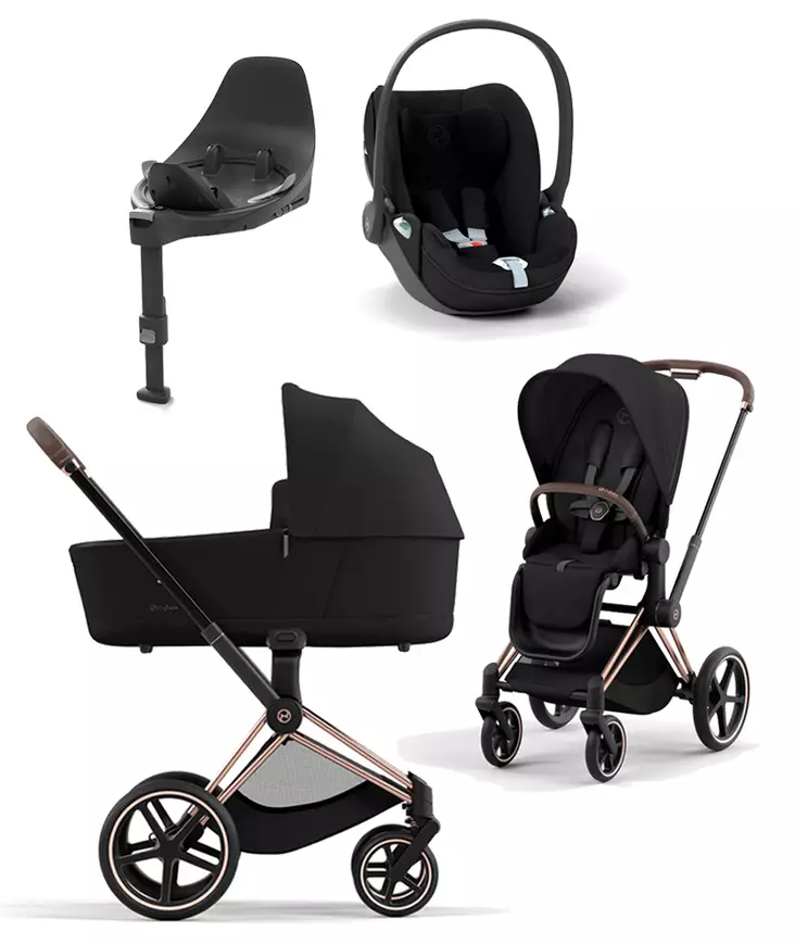Cybex Priam 4 starttipaketti PLUS kaukalo Sepia Black, Rosegold rungolla. - Lastenvaunut ja yhdistelmävaunut - 521PLUSSTASBRG - 1