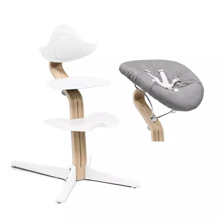 Stokke Nomi Chair tuoli & Newborn set Natural/White ja White/Grey Sand. - Stokke Nomi syöttötuolit - 626501NBS - 1