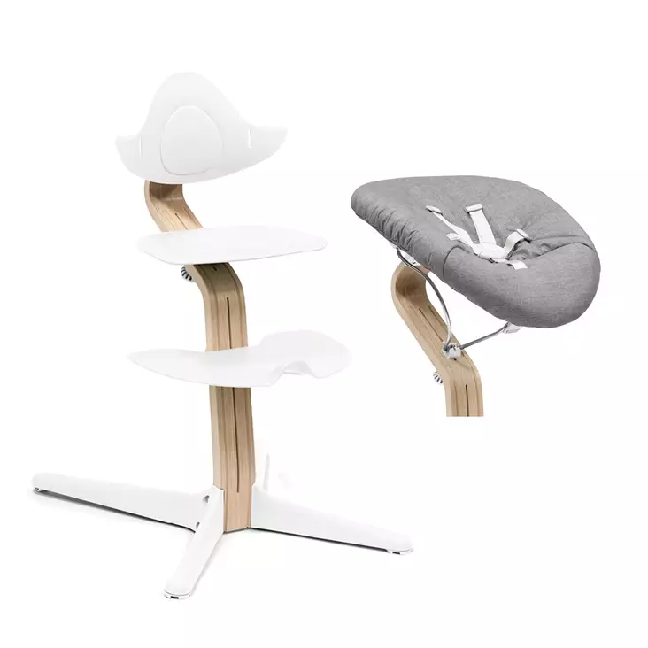 Stokke Nomi Chair tuoli & Newborn set Natural/White ja White/Grey Sand. - Stokke Nomi syöttötuolit - 626501NBS - 1